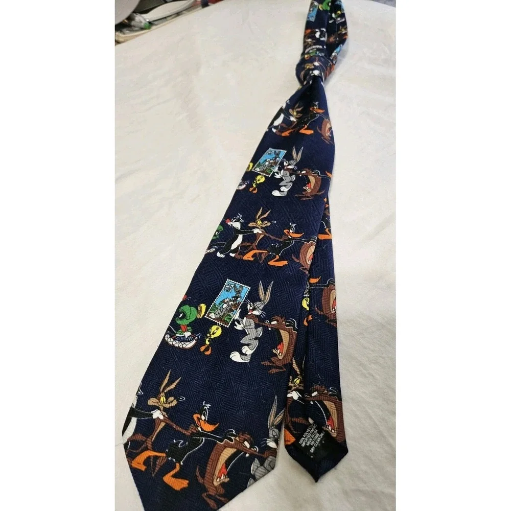 Looney Tunes Stamp Collection Silk Novelty Tie Blue Multicolor Character Print